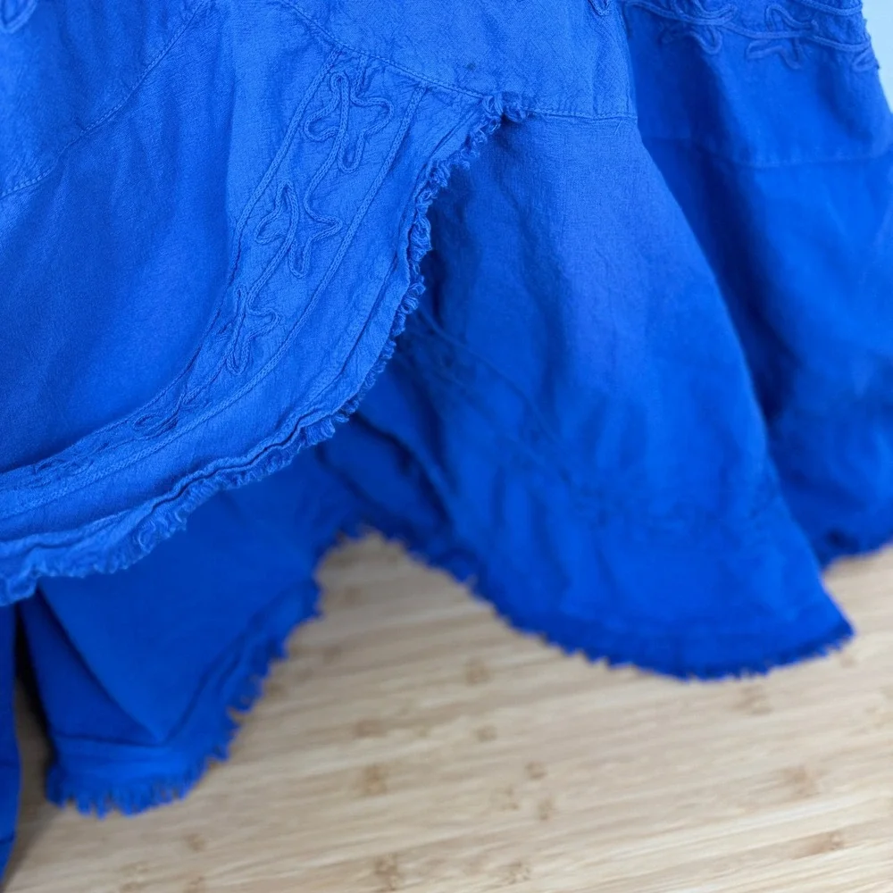 Scully Dress Womens XL Blue Embroidered Frayed Hem Sundress‎ Boho Gypsy Rustic